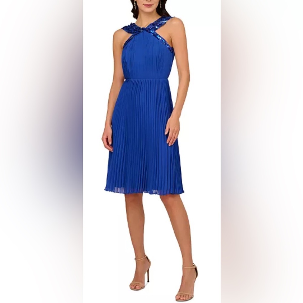 ADRIANNA PAPELL Pleated Chiffon Halter Dress SIZE 8 NWT